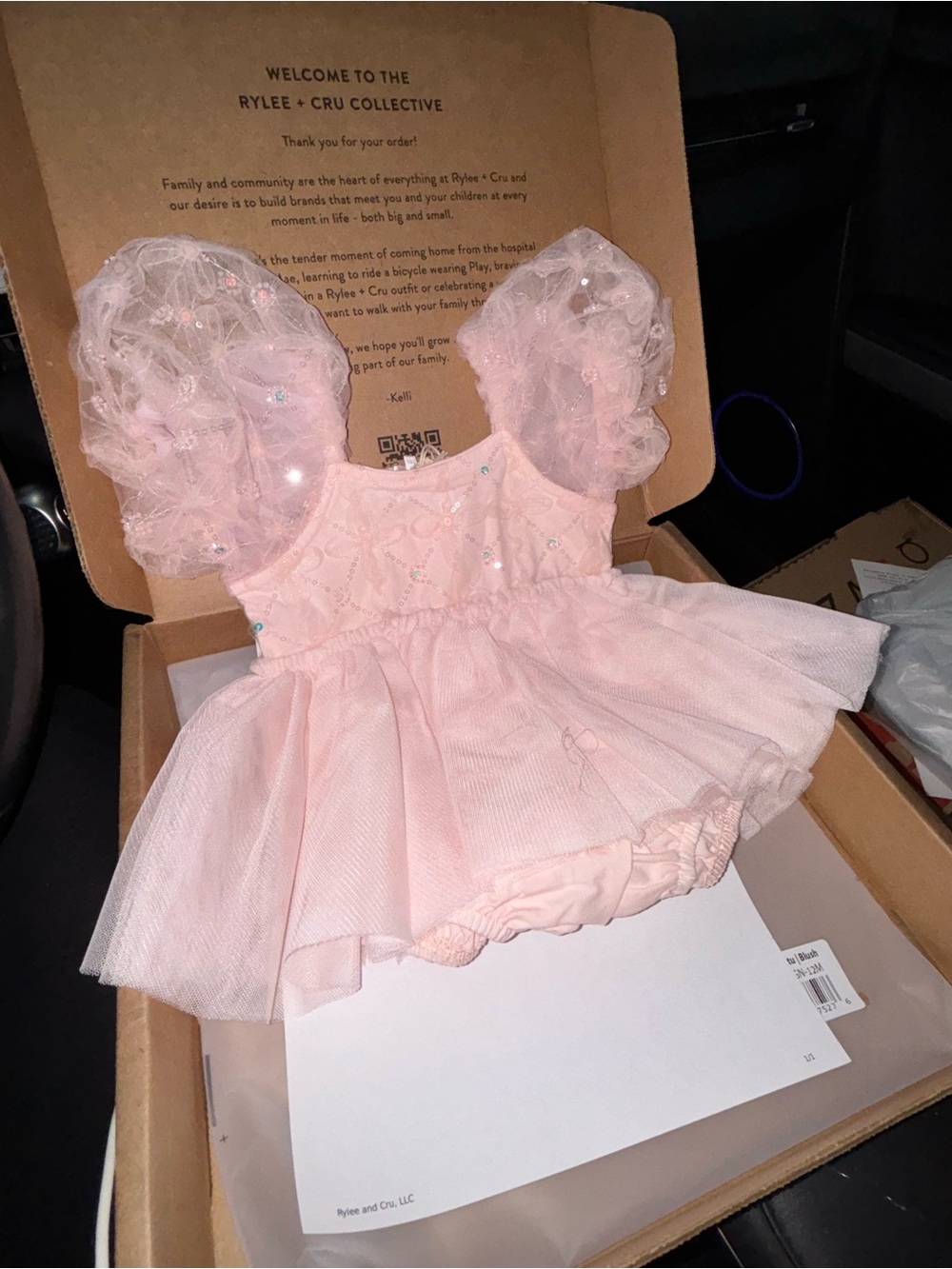 Rylee + Cru Light Pink Tulle Puff-Sleeve Baby Dress with Bloomers